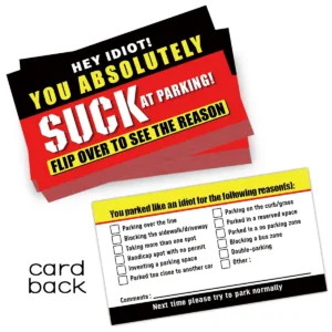 Funny Parking Violation Cards – Hilarious “You Suck at Parking” Notes (Pack of 50)